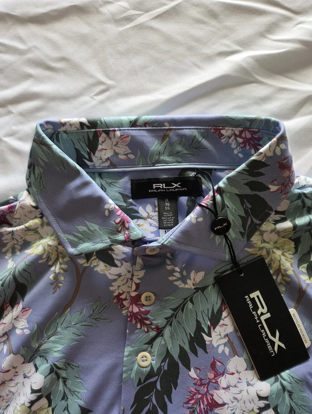 RLX Ralph Lauren Mens Floral Performance Golf Polo Shirt Blue Stretch NWT | XL |